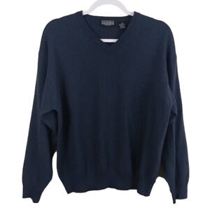 Preswick & Moore Blue Merino Wool  V-Neck Long Sleeve Pull Over Casual Sweater